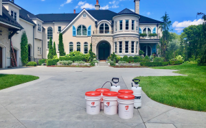 Stamped concrete driveway sealed with Ghostshield Siloxa-Tek 8510 concrete sealer, waterproofer and oil repellent