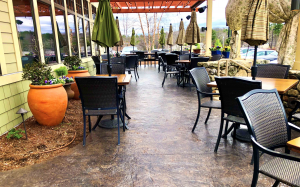 Stamped concrete patio sealed with Ghostshield Wear-Tek 4400 concrete sealer